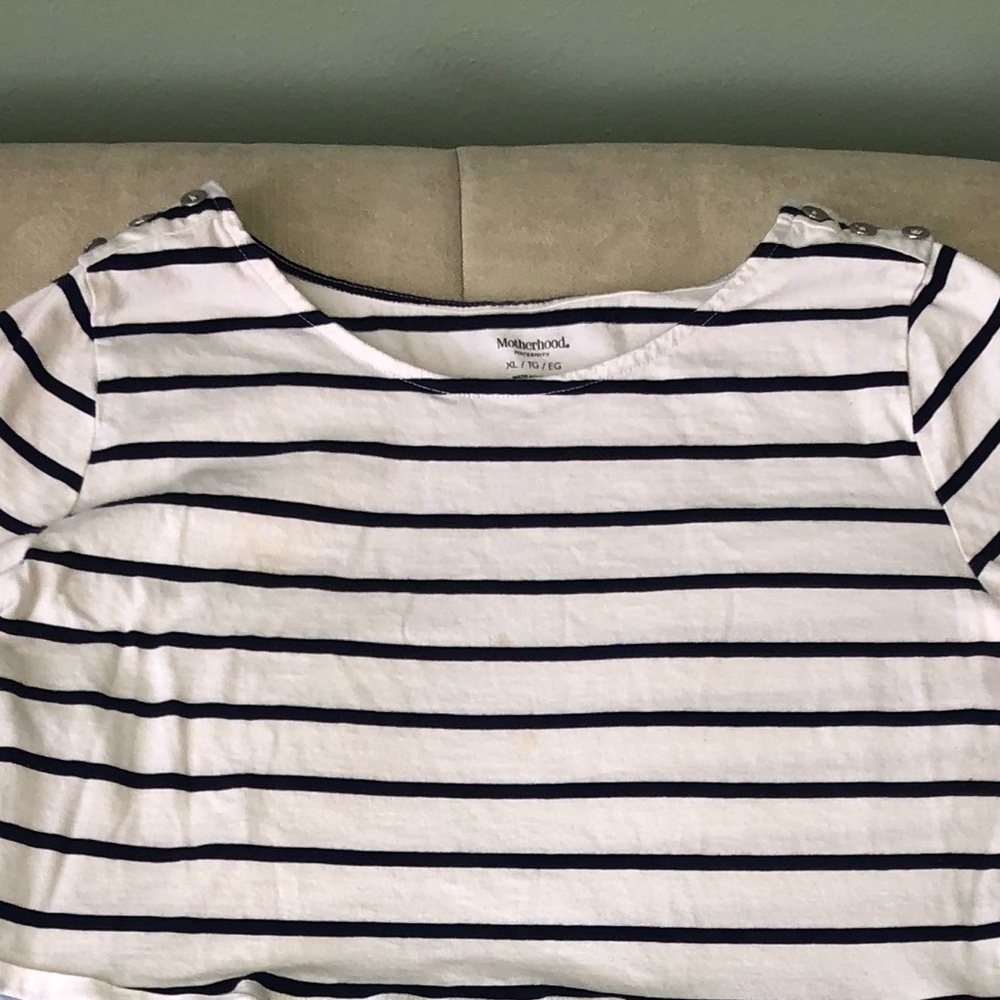 Motherhood Maternity Chic Layered Look Peplum Blue&White Stripe Long Sleeved Top - Picture 3 of 6